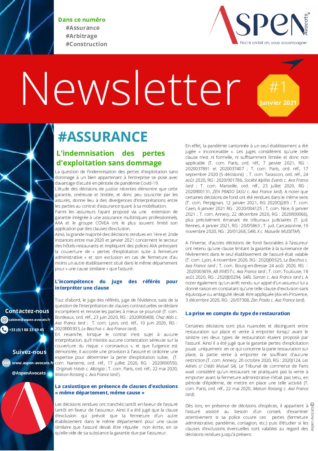 Newsletter Aspen janvier 2021